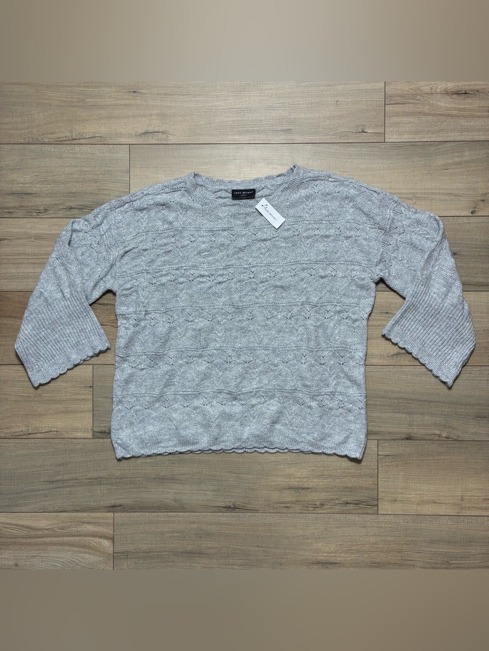 Lane Bryant Womens Long Sleeve Scalloped Pullover Sweater Size 22/24 Gray